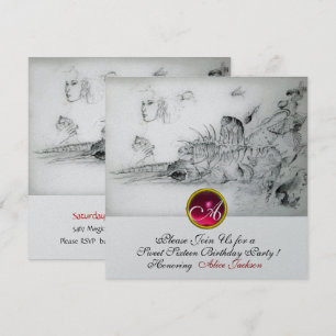 Invitación FIESTA DE DIECISÉIS AÑOS DE CONCHAS, Rubí Monogram