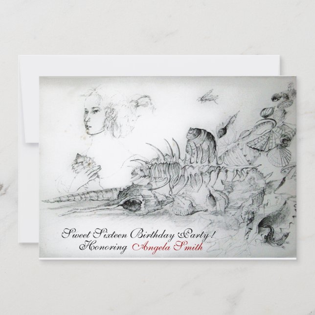 Invitación FIESTA DE DIECISÉIS CARACOLAS, Rubí Monograma Dora (Anverso)