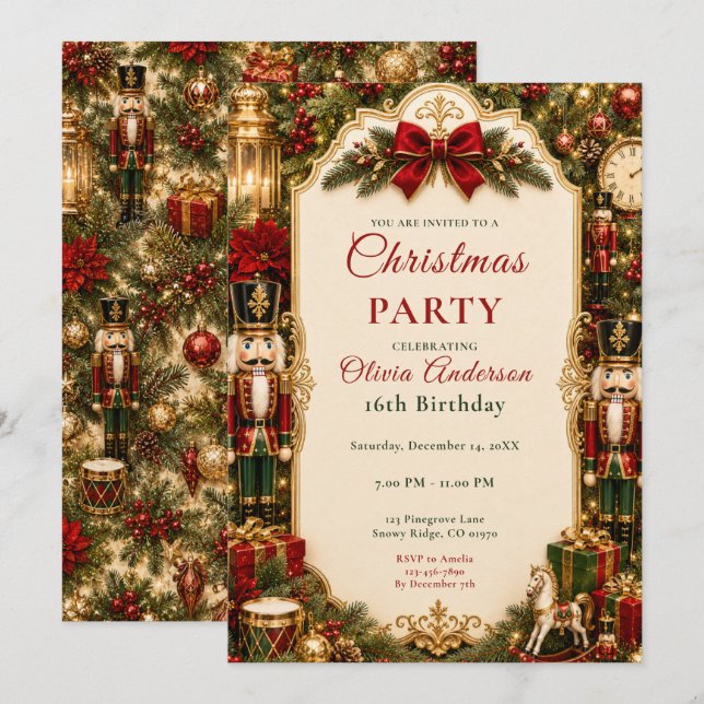 Invitación Fiesta de dieciséis cumpleaños con cascanueces (Anverso / Reverso)