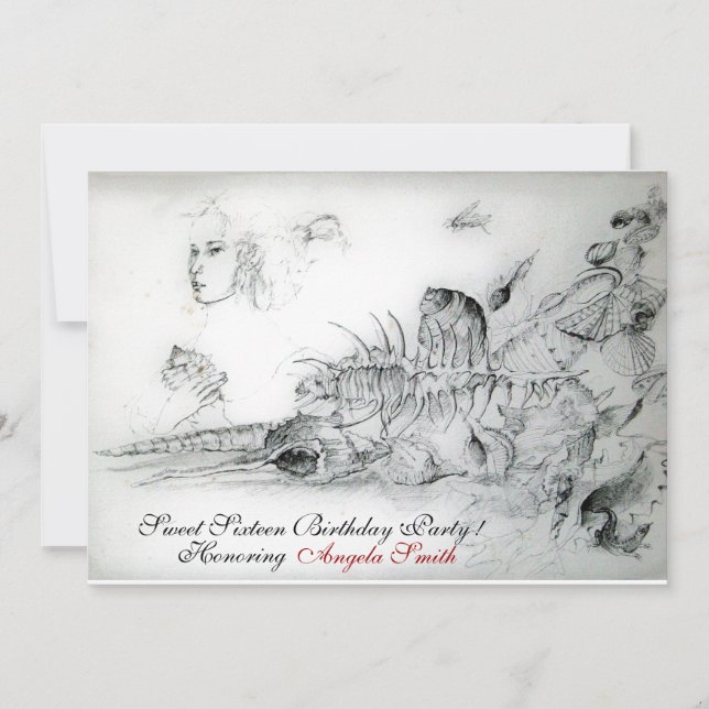 Invitación FIESTA DE DIECISÉIS CUMPLEAÑOS CON CONCHAS,Rubí Mo (Anverso)