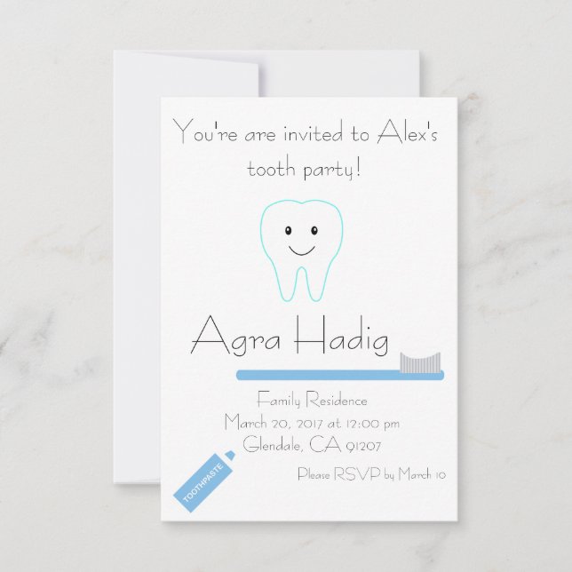 Invitación Fiesta de dientes Agra Hadig (Anverso)