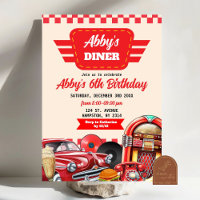 Fiesta de Diner del Coche Rojo Retro de 1950