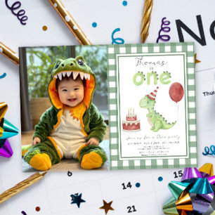 Invitación Fiesta de Dino Cumpleaños del Primer Cumpleaños