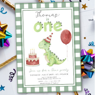 Invitación Fiesta de Dino   Cumpleaños del Primer Cumpleaños 