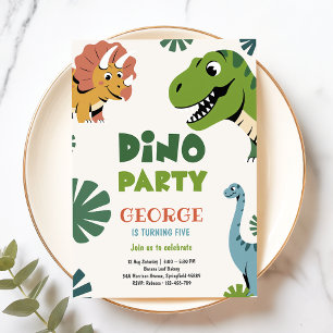 Invitación Fiesta de Dinos Cumpleaños 5 de divertidos dinos