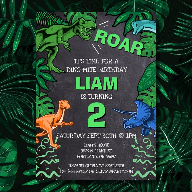 Invitación Fiesta de Dinosaur Birthday Trex Jurassic Chalkboa (Subido por el creador)