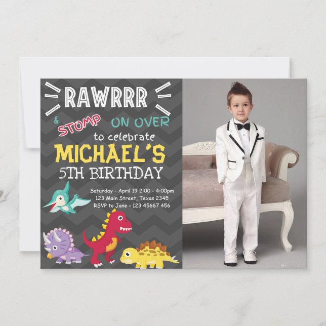 Invitación Fiesta de Dinosaur cumpleaños (Anverso)