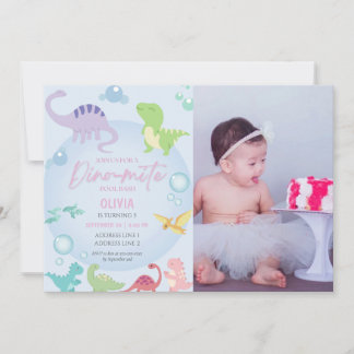 Invitación fiesta de dinosaur pool chica foto cumpleaños