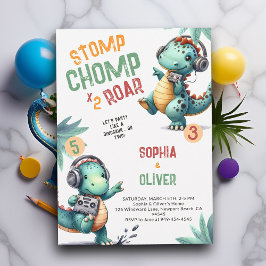 Invitación Fiesta de Dinosaurio Danza Divertida Parentela