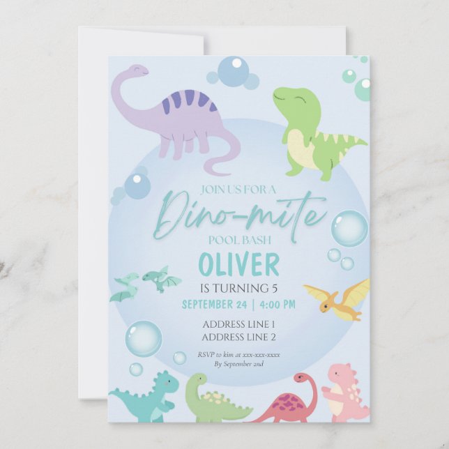 Invitación fiesta de dinosaurio pool (Anverso)