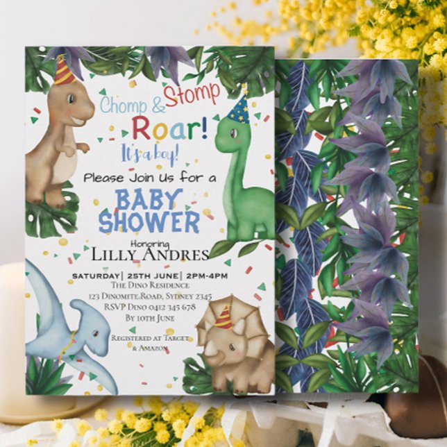 Invitación Fiesta de Dinosaurios Baby Shower | Stomp Chomp Ro (Subido por el creador)