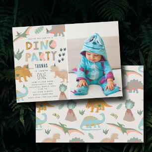 Invitación Fiesta de dinosaurios boho animales cumpleaños fot