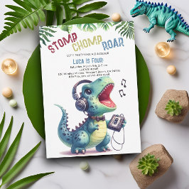 Invitación Fiesta de Dinosaurios Canción Stomp Chomp Roar Boy