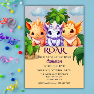 Invitación Fiesta de dinosaurios de cumpleaños a dino bash a 