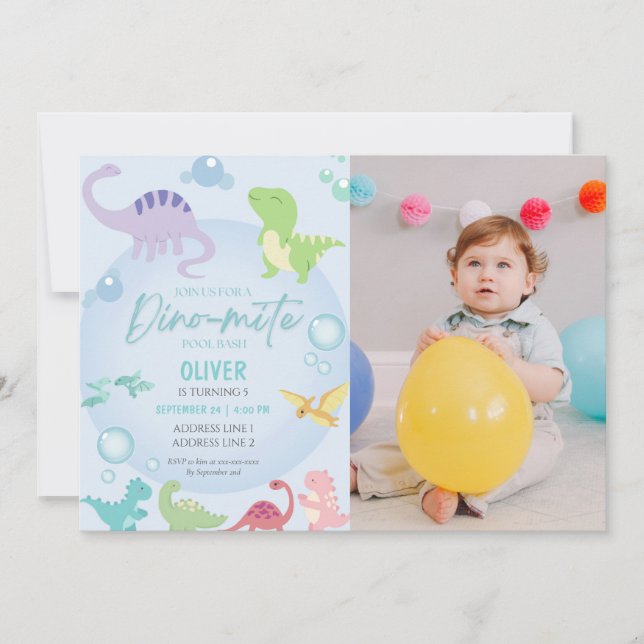 Invitación fiesta de dinosaurios foto de cumpleaños (Anverso)