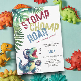 Invitación Fiesta de dinosaurios muda Stomp Chomp Roar Boy cu