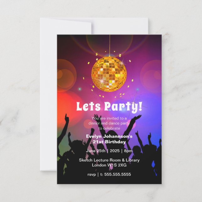 Invitación Fiesta de Disco Ball Let's| Cumpleaños (Anverso)