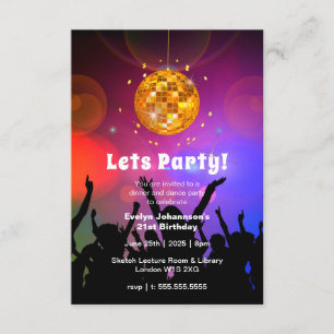 Invitación Fiesta de Disco Ball Let's  Cumpleaños