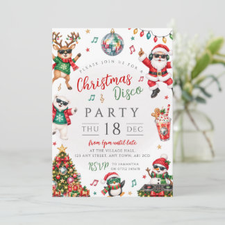 Invitación Fiesta de Disco de Navidad Santa DJ Muñeco de Niev
