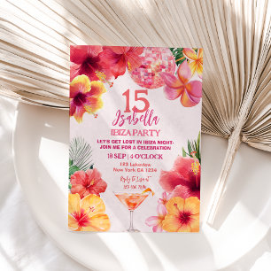 Invitación Fiesta de Disco en Ibiza Tropical Floral Cumpleaño