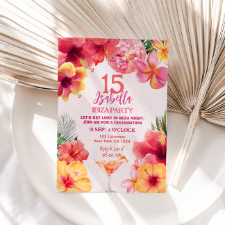 Invitación Fiesta de Disco en Ibiza Tropical Floral Cumpleaño