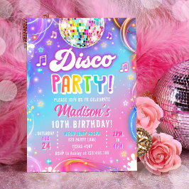 Invitación Fiesta de Disco Neon Retro Glow Cumpleaños de Chic