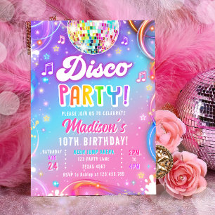 Invitación Fiesta de Disco Neon Retro Glow Cumpleaños de Chic
