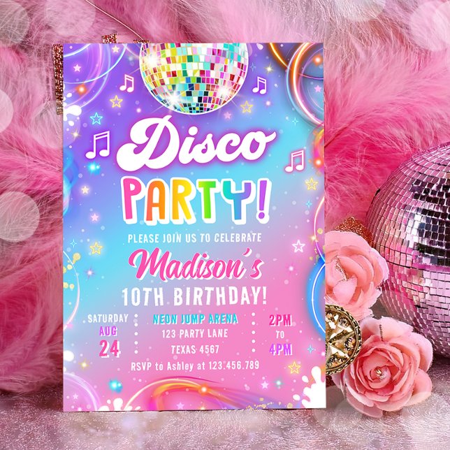 Invitación Fiesta de Disco Neon Retro Glow Cumpleaños de Chic (Subido por el creador)