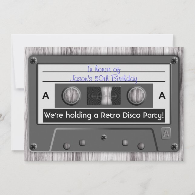 Invitación Fiesta de disco retro de la cinta de casete de (Anverso)