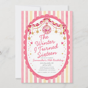 Invitación Fiesta de Disco Rosa Cumpleaños El Invierno Que Cu