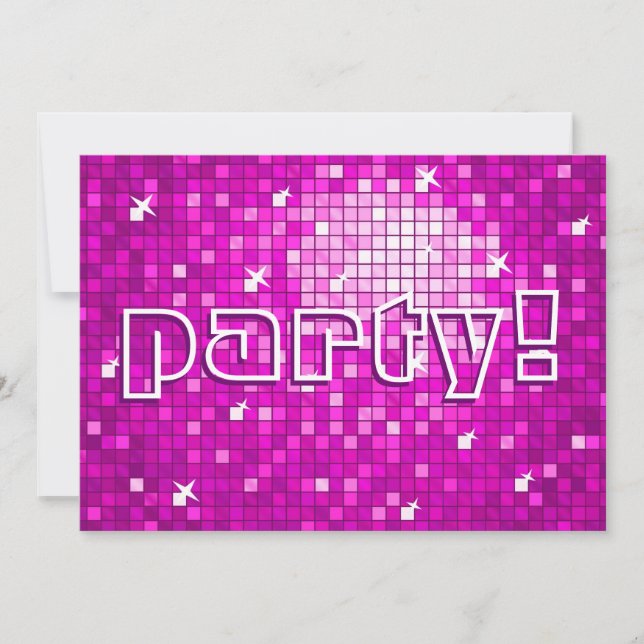 Invitación 'fiesta!' de Disco Tiles Pink (Anverso)