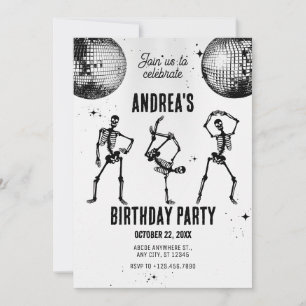 Invitación fiesta de discoteca de cráneo bailando