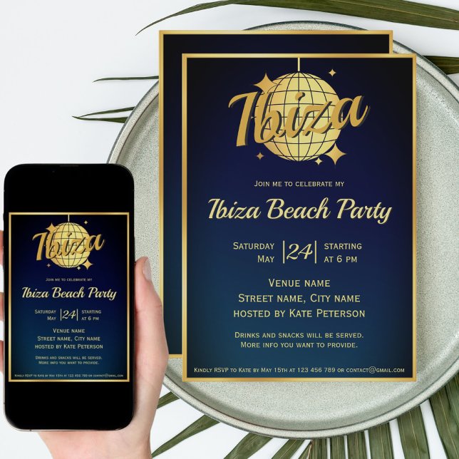 Invitación Fiesta de discoteca eivissa con temática ibicenca (Subido por el creador)