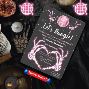 Invitación Fiesta de Discoteca Halloween Rosa Dancing Skeleto