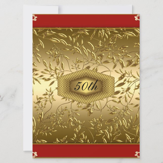 Invitación Fiesta de diseño de oro 50 aniversario de cumpleañ (Anverso)