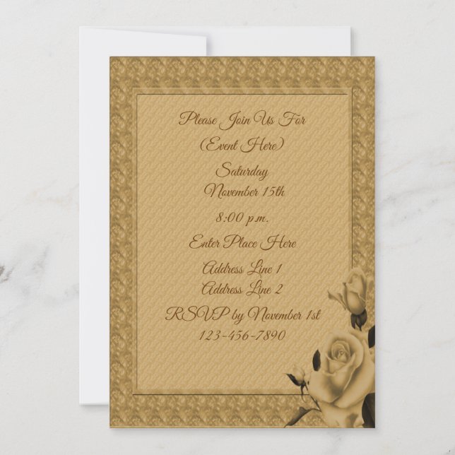 Invitación Fiesta de diseño floral de marco Rosa dorado (Anverso)