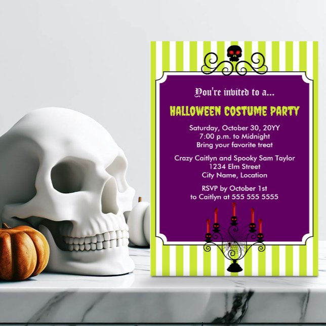 Invitación Fiesta de disfraces candelabros de Halloween (Get ready for a goulish Halloween costume party! Send out this perfect invite to family & friends.)