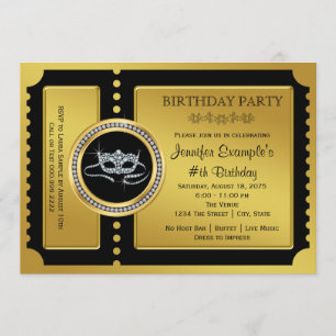 Invitación Fiesta de Disfraces Cumpleaños del Boleto de Oro