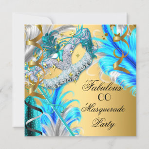 Invitación Fiesta de Disfraces Cumpleaños Fabuloso Azul Turqu