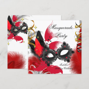 Invitación Fiesta de Disfraces Cumpleaños Máscara Roja Negra
