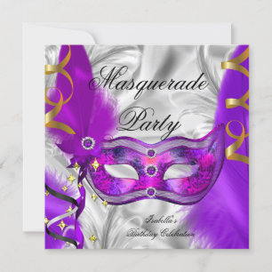 Invitación Fiesta de Disfraces Cumpleaños Purpura Plateado