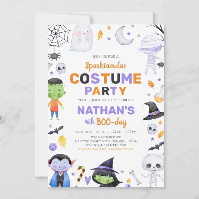 Invitación Fiesta de disfraces cutáneos Halloween Cumpleaños (Anverso)