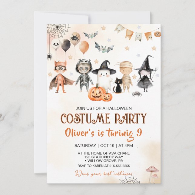 Invitación Fiesta de disfraces cutáneos Halloween Cumpleaños (Anverso)