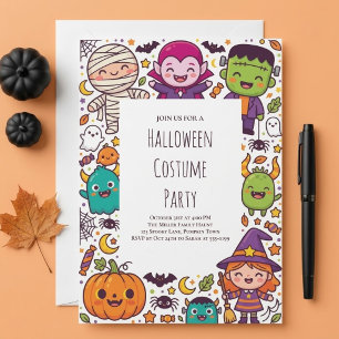 Invitación Fiesta de disfraces de adorables monstruitos de Ha