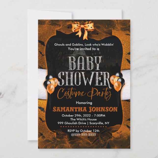 Invitación Fiesta de disfraces de Baby Shower de Halloween (Anverso)