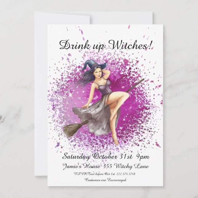 Invitación Fiesta de disfraces de bruja de Halloween (Anverso)