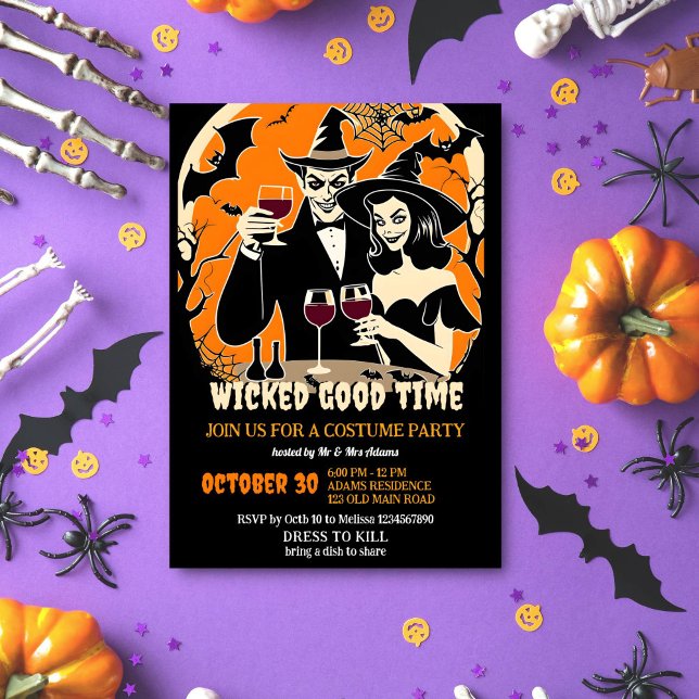 Invitación Fiesta de disfraces de buen tiempo malvado de Hall (Wicked good time adult Halloween costume party template invitation instant download witch dracula)