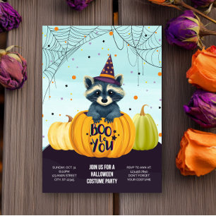 Invitación Fiesta de disfraces de calabaza de raccona de Hall