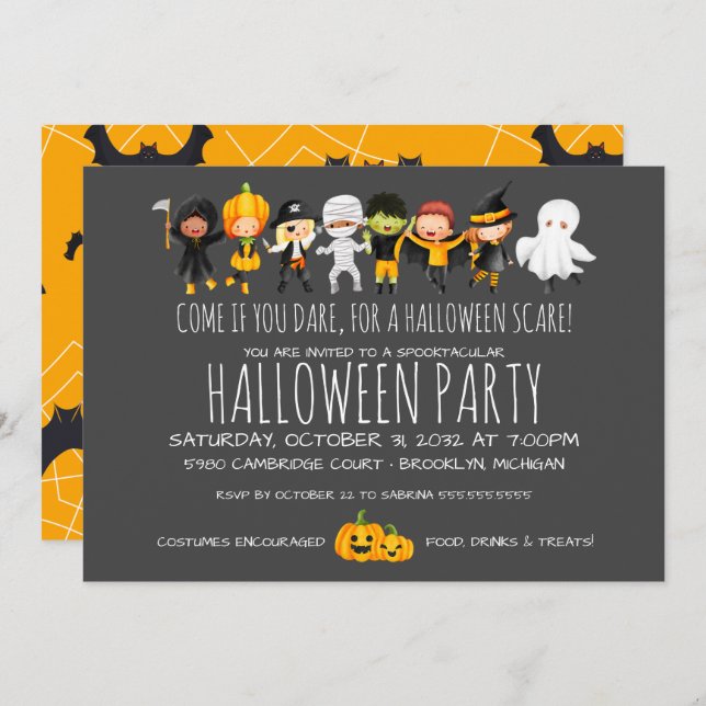 Invitación Fiesta de disfraces de celebración de Halloween pa (Anverso / Reverso)