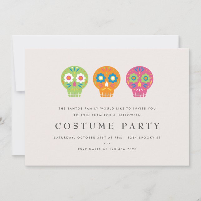 Invitación Fiesta de disfraces de cráneo de azúcar (Anverso)